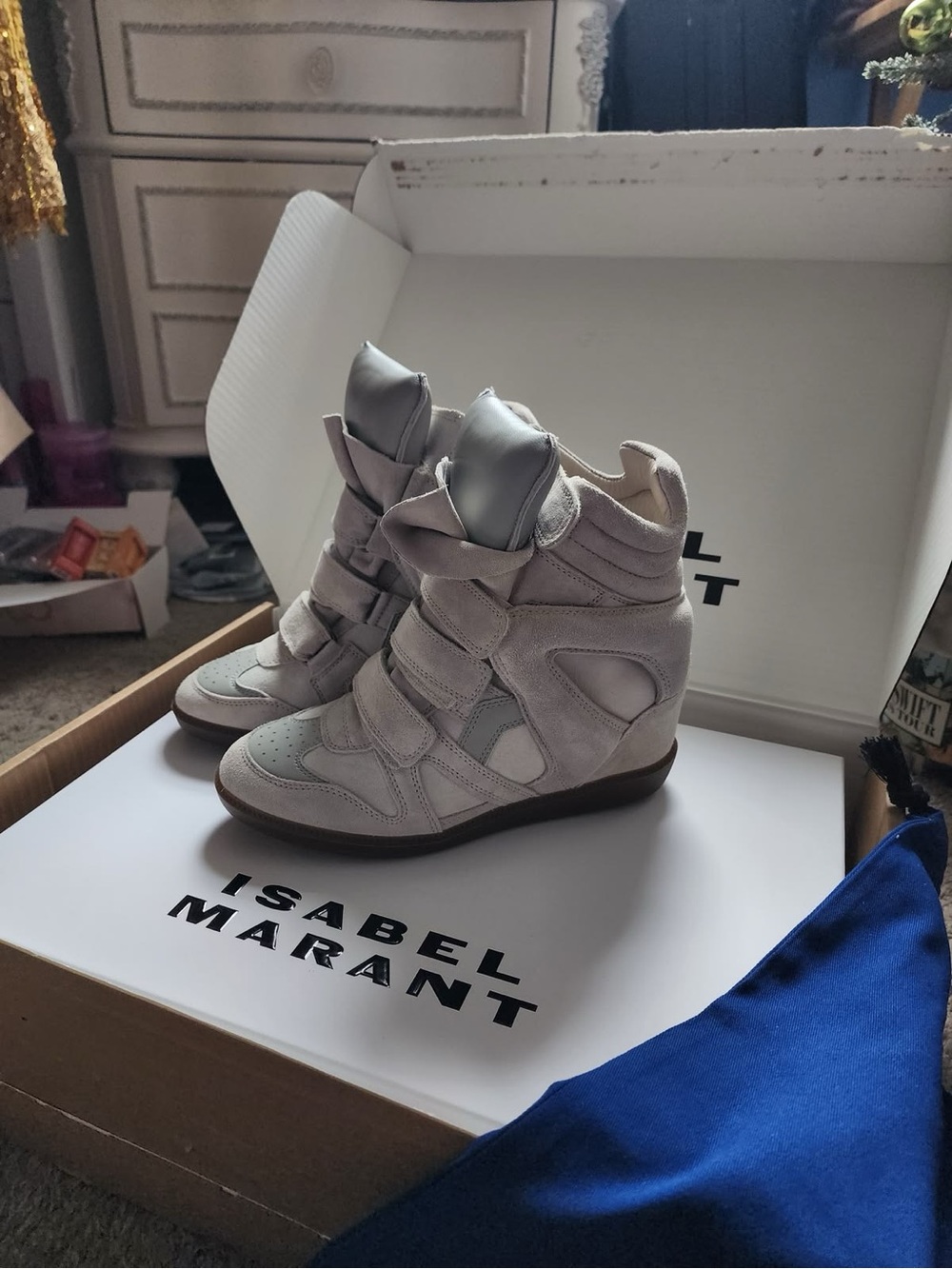 Isabel Marant Light Gray Suede Hidden Wedge Sneakers